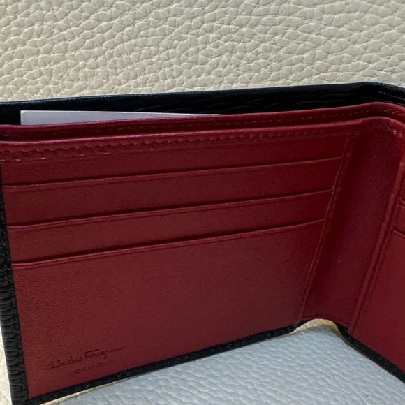 Salvatore Ferragamo Revival Bi-fold Black Textured Wallet